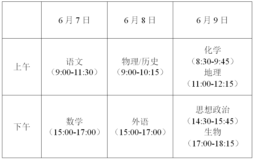 江苏省2023年高考时间安排表